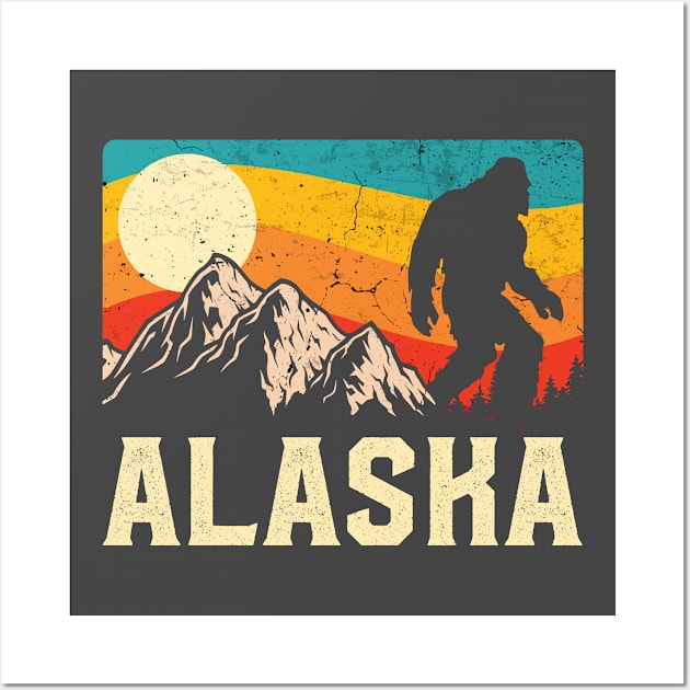 Alaska Bigfoot Sasquatch Mountains Retro Hiking Wall Art by TheBeardComic